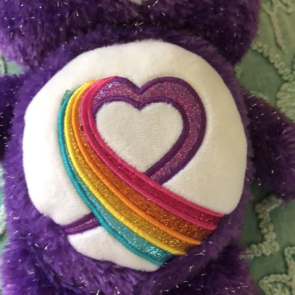 2017 Purple Care Bear Rainbow Heart Glitter, Anniversary Bear Limited Edition!* - Picture 6 of 10
